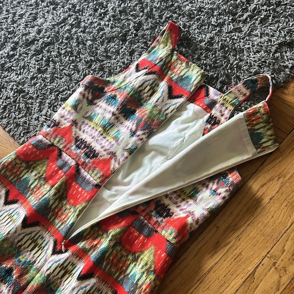 Maggy London Ikat Stipe Woven Boho Sheath Dress Square Neck Size 6P - Picture 10 of 13